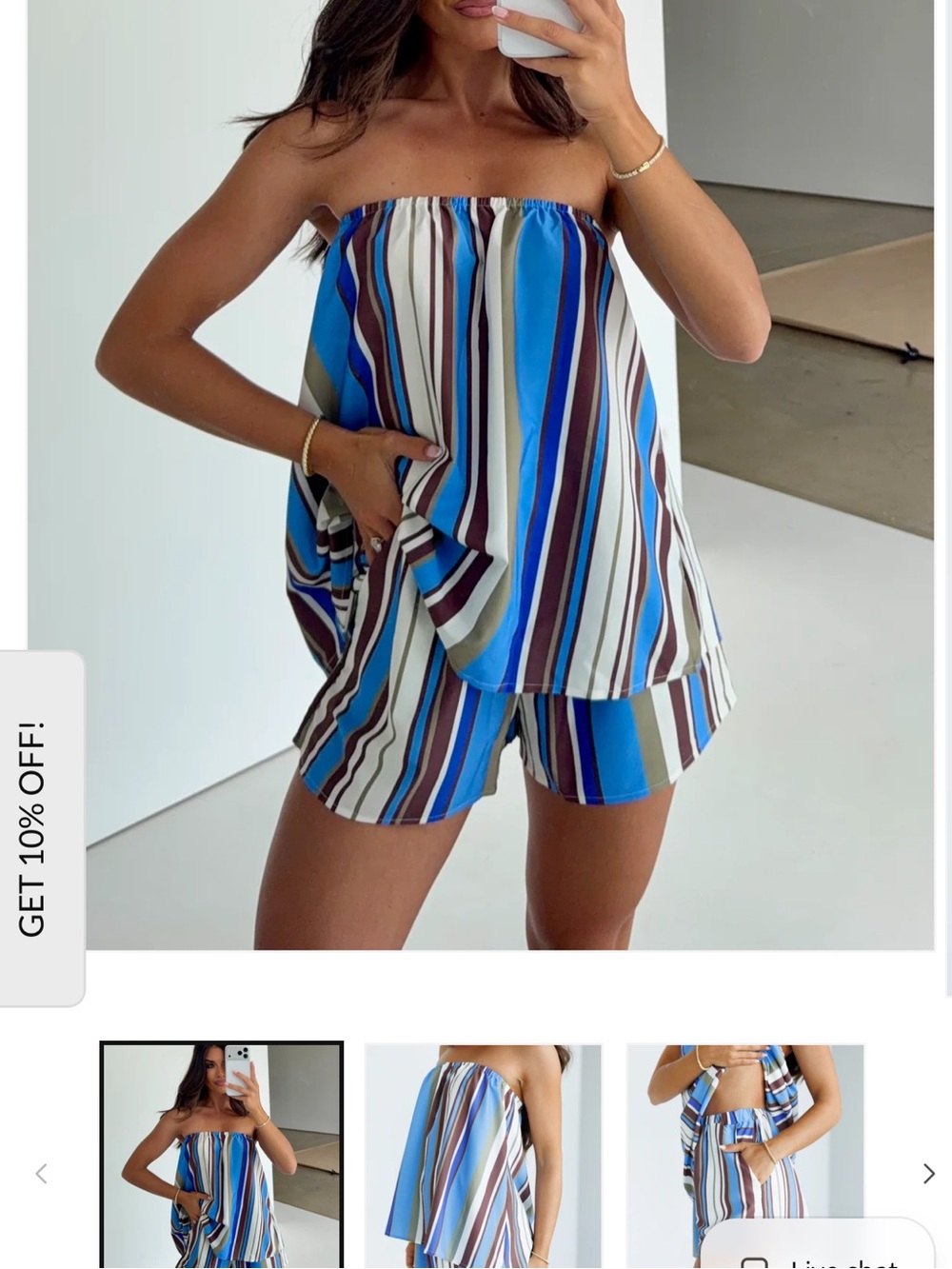Vici Blue, White & Brown Striped Pull-On Shorts